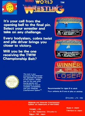 Tecmo World Wrestling (Europe) box cover back